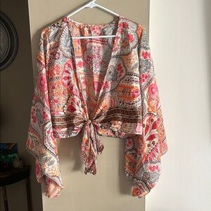 Bohemian Floral Tie-Front Kimono